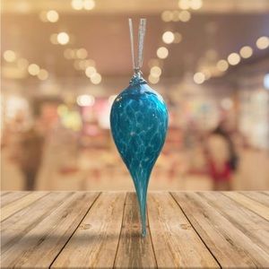 Italian Mouth-blown Blue Glass Drop Christmas Ornament